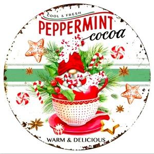 Christmas Peppermint Cocoa Gnome in Mug Wooden Sign Candy Canes Whipped Cream